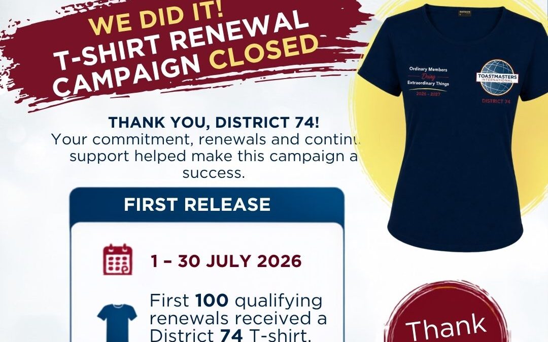 July Early renewal campaign  – 100 Tshirts